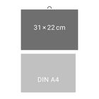 Oben steht "31 × 22 cm", darunter "DIN A4". Zwei unterschiedlich große, graue Rechtecke.