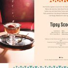 Der Text beschreibt ein Rezept für "Tipsy Scoop" mit Erdbeeren, Zuckersirup und Tequila. Ein Getränk in einem Glas.