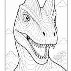 Illustration: Ein großer und ein kleiner Dinosaurier (Triceratops) in einer prähistorischen Landschaft mit Pflanzen und Vulkanen.