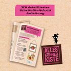 Mit detaillierter Schritt-für-Schritt Anleitung. "Noch mehr Filzkunst" steht auf einer rosa Sprechblase.