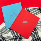 Zwei Bücher: Ein blaues mit Roller-Illustration und ein rotes mit einem Regenschirm und Gesicht. Darauf liegt ein Tuch.