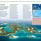 PACIFIC OCEAN. Eigenschaften, Klima und Müllstrudel. Tropische Stürme im Pazifik. Karte zeigt Müllverteilung. Koralleninseln in Aqua.