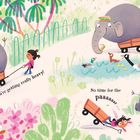 "Measure, Mix, Taste, Pour, Bake, Decorate! OK, you can do it! Nice and careful, Joy!"  
Illustration: Kind und Elefant backen zusammen.