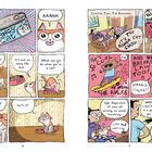 Texte: "Fancy Cat", "AAAHH", "Yes, please.", "It's not an easy life but...", "What can you do when you're a cat?", "MEATBALL", "This is all there is.", "Isn't it?", "Chapter Two: The Discovery", "It's the Bonga Cat Show!!", "He's SO COOL", "He BREAKS THE RULES", "YO", "AND HE BREAKS THE LAW TOO!", "PYRAMID SCHEMES!", "Ugh. Depiction of cats all wrong, as usual. Insulting.", "like and subscribe", "WHOA NOW - I don't think THIS is a good show for you to watch!", "DAD! Move!! I can't see!"; Eine Katze hat Gedanken über ihr Leben. Anderes Bild: Ein Fernsehshow mit einer coolen Katze.