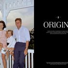 Text: "-1- ORIGINS." Eine Familie posiert vor einer Veranda mit Blick aufs Wasser im Hintergrund.