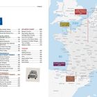 Rechte Seite zeigt eine Frankreichkarte mit markierten Regionen und Seitenzahlen. Links Inhaltsverzeichnis mit Reisezielen.