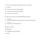 Inhaltsverzeichnis mit Themen wie "Creativity", "Continuity", "Scientific Commentaries", "Appendix" und zugehörigen Seitenzahlen.