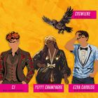 CJ das Muskelpaket, Poppy Champagne die Fälscherin, Ezra Cardoso der Meisterdieb, Crowlene die Vertraute. Vier stilisierte Personen.