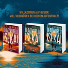 WILLKOMMEN AUF RA’ZOR! VIEL VERGNÜGEN BEI DEINEM AUFENTHALT! Drei Buchcover nebeneinander mit dystopischen Landschaften.
