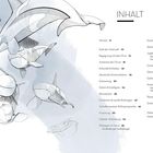 "AKUSTISCHE KOMMUNIKATION" ist der Titel. Illustrationen von Orcas in verschiedenen Positionen, begleitet von Textpassagen.