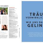 **HINTER DEN KULISSEN**  
Texte mit Fotos von Teammitgliedern.  
**TRÄUME VERWIRKLICHEN – WIE UNS DAS GELINGT**  
Text auf blauem Hintergrund.