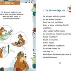 Links steht: "Dr. Brumm stellt sich vor, wie er Aufgaben erledigt." Rechts beginnt: "7. Dr. Brumm legt los." 

Links ist Dr. Brumm in drei Illustrationen zu sehen, wie er verschiedene Tätigkeiten plant. Rechts ist mehr Text über seine Aktionen.