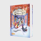 Cover eines Buchs: "Margit Auer, Die Schule der magischen Tiere, Eingeschneit!" zeigt Kinder und Tiere, die aus einem Fenster schauen.