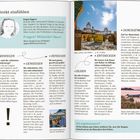 Seite mit Reiseempfehlungen: Wandern, Essen, Entspannen, Erfrischen. Fotos von Strandkörben und Boot am Wasser.