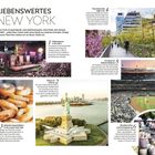 LIEBENSWERTES NEW YORK. Eine Collage mit ikonischen Orten und Aktivitäten in New York, inklusive Freiheitsstatue und High Line.