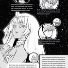 Comic-Stil: Vier Figuren in Kreisen, darunter "Gabura", "Hibari Zeze", "Tsukumo Zeze", "Benio Enmado". Hintergrund mit Sternen.