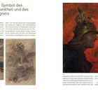 Überschrift: "Der Drache als Symbol des Krieges, der Krankheit und des politischen Gegners". Links zwei Zeichnungen, rechts ein Gemälde.