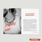 Links: "Kapitel drei" in roter Schrift auf einem Foto. Rechts: Titel "ALLES FÜR DEN MANN" über einem Textabschnitt. Unten: Logo "GRAU".