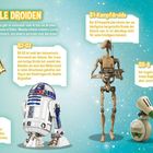 "Coole Droiden" über bekannten Droiden: R2-D2, C-3PO, B1-Kampfdroide, BB-8, D-O. Jedes mit kurzer Beschreibung und Bild.