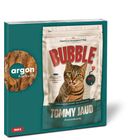 Argon Hörbuch, Bubble, Tommy Jaud. Beutel mit Katze und Text „Explosive Story an Shrimps“.