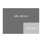68 × 48 cm, DIN A4; ein großer dunkelgrauer Bereich mit einem kleineren hellgrauen Bereich unten rechts.