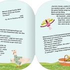 Text: „Warum steigt Familie Blöd Ostern durch die Fenster ins Haus? Weil der Frühling vor der Tür steht.“ Zwei Illustrationen mit Vogel und Drache.
