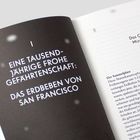 Linke Seite: "Eine tausendjährige frohe Gefährtenschaft: Das Erdbeben von San Francisco". Rechts: Text über Erdbeben.