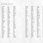 2. Plüschtier-Polsterei. Eine Liste mit vielen Namen in mehreren Spalten auf weißem Hintergrund.