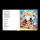 Links: Textinformationen. Rechts: Illustration mit "David" als Titel. Ein Junge mit Schleuder und Krieger mit Speer.