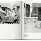 Links: "Tati on location at Saint-Marc-sur-Mer for Monsieur Hulot’s Holiday." Rechts: "The contrast between Hulot’s Solex moped."