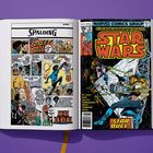 Links eine Comic-Seite von Spalding "Street Ball", rechts ein "Star Wars" Comic-Cover von Marvel.
