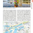 Text: *Vincent Ganivets »Catène de Container«*. Eine farbenfrohe Container-Skulptur spiegelt sich im Wasser vor moderner Architektur. 