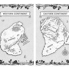 Links: "Western Continent, Ansora". Rechts: "Eastern Continent, Daradon". Fantasiekarte mit dekorativem Rahmen.