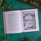 Zwei Buchseiten aus "The Hobbit". Rechts unten eine Illustration: Eine Figur mit Schwert neben einer großen Spinne.