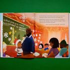 Text: „What are you most EXCITED about for WINTER BREAK?“ „let it snow“. Szene mit Kindern und Lehrer in einem Klassenraum.