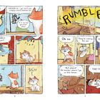 Illustration einer Katze mit Sprechblasen: "Wait, now.", "PRIVACY much?", "Oh no", "Hide - hide!", "THEY FIND ME". Eine Taube ist auch abgebildet.