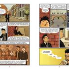 Ein Comic zeigt eine Szene mit einem Mann in einer historischen Stadt. Text beschreibt Zeitsprung, Attentatsplan, Čabrinovićs Misserfolg.