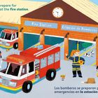 Feuerwehrleute bereiten sich in der Feuerwache vor. Illustration mit Feuerwehrfahrzeugen und Equipment.