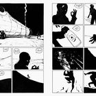Comic-Sequenz: Eine Person sagt, sie kann nicht schlafen und hat viel im Kopf. Eine andere macht Gesten, hält eine Flasche. Schwarz-weiße Silhouetten-Szenen.