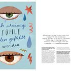 Links ist eine Illustration mit dem Text: "Auch schwierige Gefühle wollen gefühlt werden." Zwei gemalte Augen, Tropfen. Rechts Text über Anxiety.