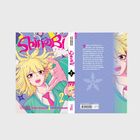 "Shinobi Life 2." Heller Manga-Stil mit einer fröhlichen Figur, blonde Haare, Schuluniform, Shuriken-Motiv.