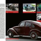 ADLER. Historischer Text und Bilder von Autos, darunter ein dunkelbrauner Oldtimer im Vordergrund.