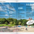 "Zahlen, bitte!" beschreibt statistische Fakten über Glasgow vor einem Skatepark mit bunten Graffiti und einer bewaldeten Landschaft.