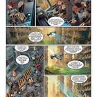 Comic-Stil mit Figuren in futuristischen Anzügen. Dialoge über ein anderes Schiff und taktische Vorbereitungen.