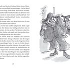 Ein Text beschreibt Tante Alberta mit Sherlock-Holmes-Mütze, Pfeife und einem Uhu namens Wagner. Es ist eine Illustration.