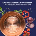 "Blinder Passagier: Drei der Begriffe haben etwas gemeinsam, aber der vierte passt nicht dazu. Welcher ist es? Spiegelei, Pochiertes Ei, Rührei, Omelett." Ein kupfernes Kochgeschirr umgeben von Gemüse.