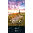 „Nähme ich Flügel der Morgenröte...“ Psalm 139,9-10. Kalender für Juli bis September. Leuchtturm in Dünenlandschaft bei Sonnenaufgang.