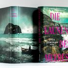 „Die Launen des Meeres“ von Shea Ernshaw. Ein mystisches, stürmisches Küstenbild mit Felsen und Boot.