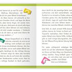 Text über persönliche Interaktionen mit einem Gerät und Lösungen für Rätsel. Ein rosa Roboter neben einem Kreis mit der Zahl 1.