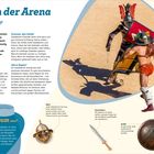 Titel: Helden der Arena. Untertitel: Bereit für den Kampf! Text: Erfolg, Schmerzen, Ruhm. Bild: Zwei Gladiatoren kämpfen energisch.